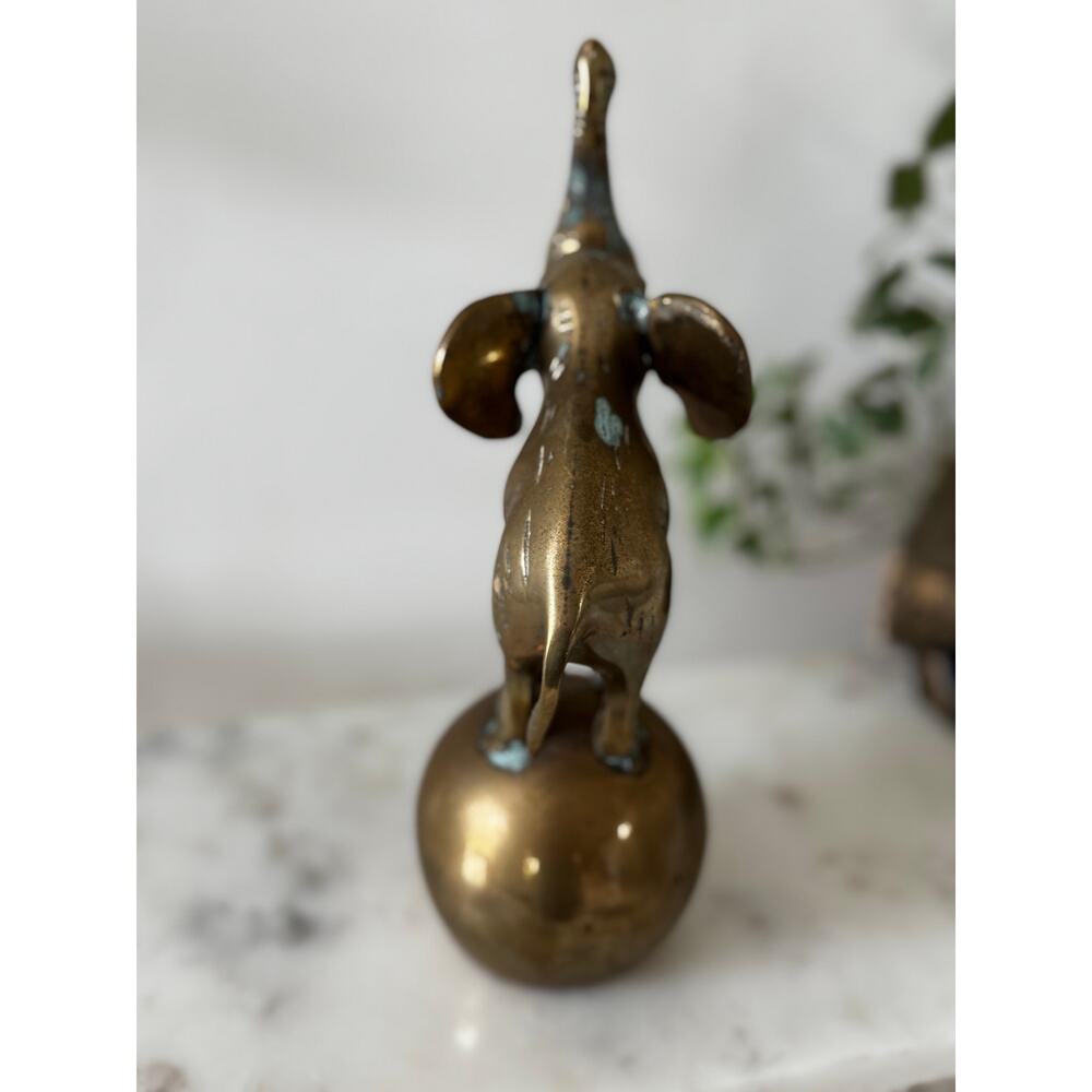 Vintage Brass Elephant on Ball Statue Mid Century Safari Decor - Picture 6 of 8